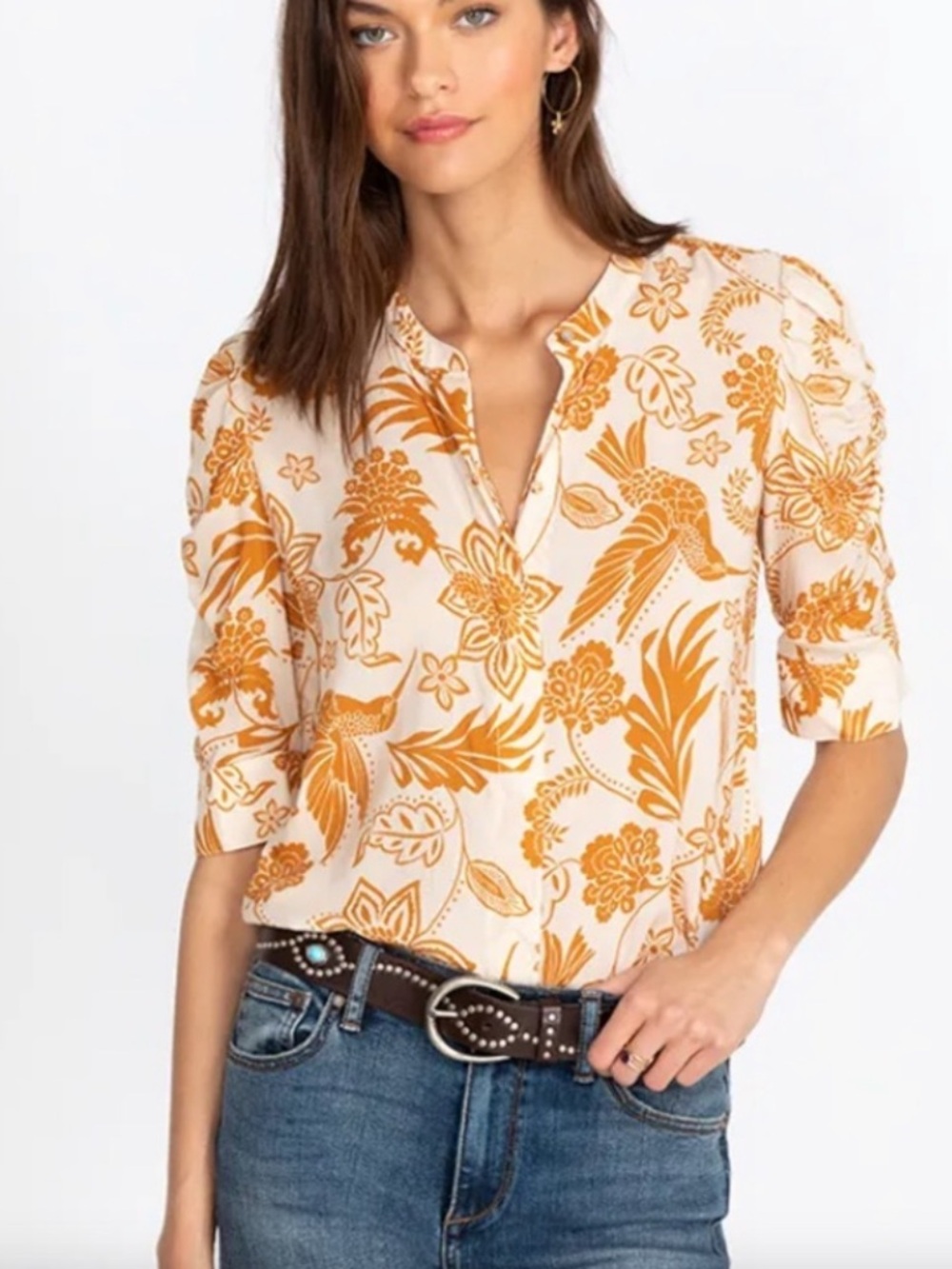 Johnny Was Jade Tropical Hummingbird Blouse XS